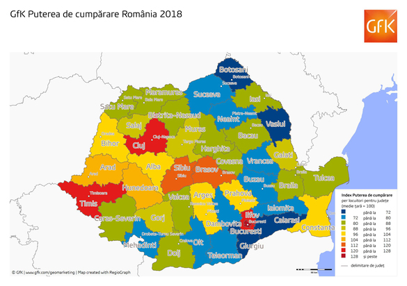 Puterea de cumpărare a românilor a crescut. București, Cluj, Timiș și Ilfov - polii dezvoltării României, Brașov și Sibiu -”stelele” pe harta dezvoltării economice