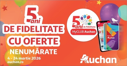Peste 60% din cumpărăturile din Auchan sunt realizate cu cardul de fidelitate: MyCLUB Auchan sărbătorește 5 ani și depășește 2 milioane de membri activi