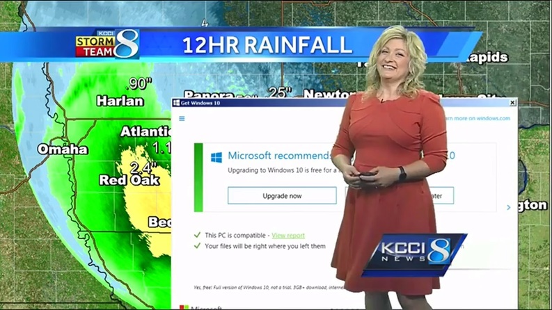 Rubrica meteo a unei televiziuni, întreruptă de upgrade-ul la Windows 10