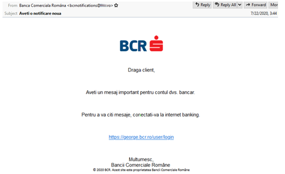 FOTO Un nou val de e-mail-uri înșelătoare trimise în numele BCR și Poșta Română