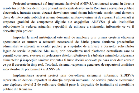 DOCUMENT - ANSVSA alocă peste 85 milioane de lei pentru digitalizare. Scop - transformarea modulului în care instituția gestionează siguranța alimentară și sănătatea animalelor