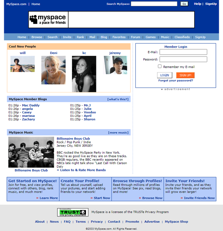 Myspace în 2004. Sursa foto: www.webdesignmuseum.org Myspace în 2004. Sursa foto: www.webdesignmuseum.org