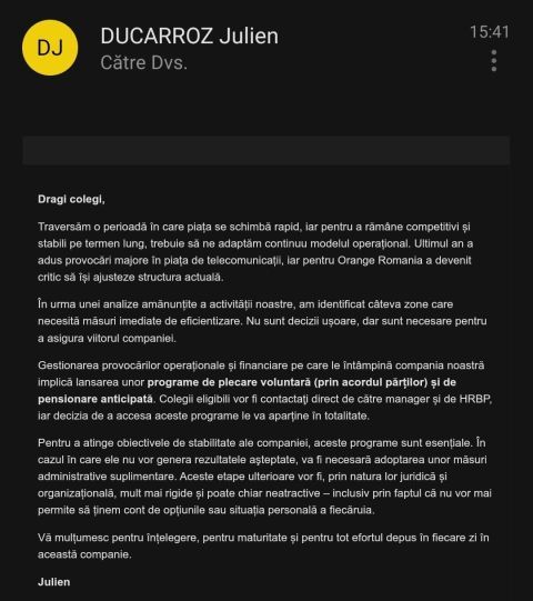 ULTIMA ORĂ FOTO Orange declanșează în România un val de disponibilizări. Plecări voluntare și pensionări antticipate. Mesaj al CEO-ului