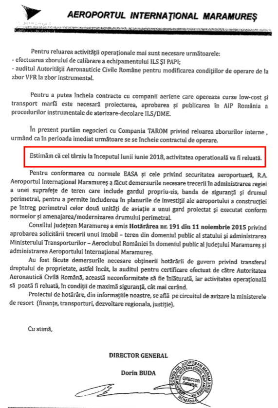 DOCUMENT Așteptări mari ale conducerii Aeroportului din Baia Mare: Activitatea operațională - reluată cel mai târziu la începutul lunii iunie 