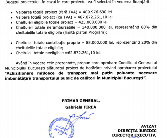 DOCUMENT Primăria Capitalei vrea să cumpere 100 de troleibuze și 130 de autobuze hibride cu 488 milioane lei, din care 70% subvenții de la Fondul de Mediu