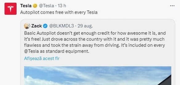 FOTO Tesla spune că va oferi gratuit Autopilot „pe orice Tesla”