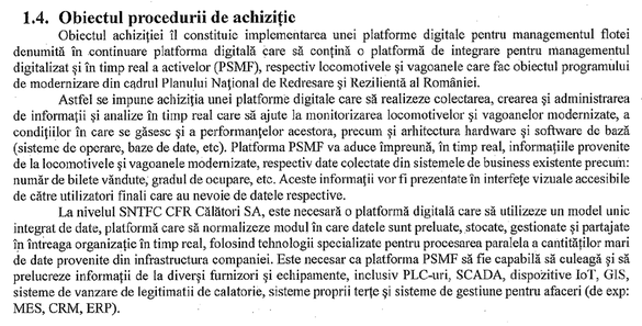 DOCUMENT CFR Călători vrea o platformă IT pentru mentenanța locomotivelor și vagoanelor modernizate prin PNRR