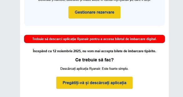 Ryanair, anunț și sfat către clienți: Nu mai acceptăm bilete de îmbarcare tipărite! Cum să procedați FOTO