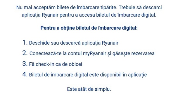 Ryanair, anunț și sfat către clienți: Nu mai acceptăm bilete de îmbarcare tipărite! Cum să procedați FOTO