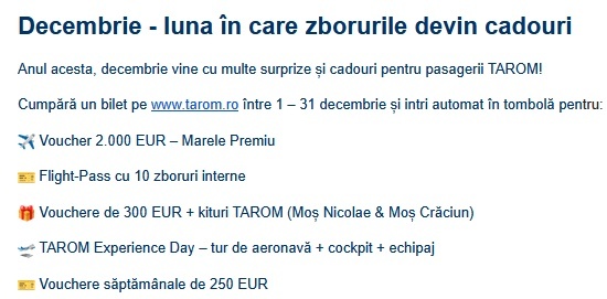 TAROM anunță tombolă automată la cumpărarea unui bilet FOTO
