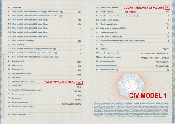Registrul Auto explică șoferilor cum identifică norma de poluare și capacitatea cilindrică ale mașinii în Cartea de Identitate a Vehiculului