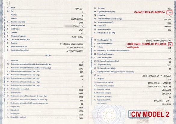 Registrul Auto explică șoferilor cum identifică norma de poluare și capacitatea cilindrică ale mașinii în Cartea de Identitate a Vehiculului