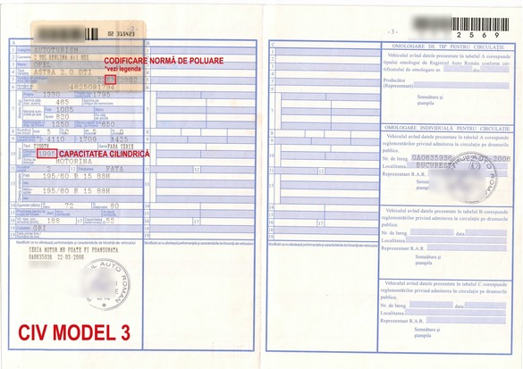 Registrul Auto explică șoferilor cum identifică norma de poluare și capacitatea cilindrică ale mașinii în Cartea de Identitate a Vehiculului