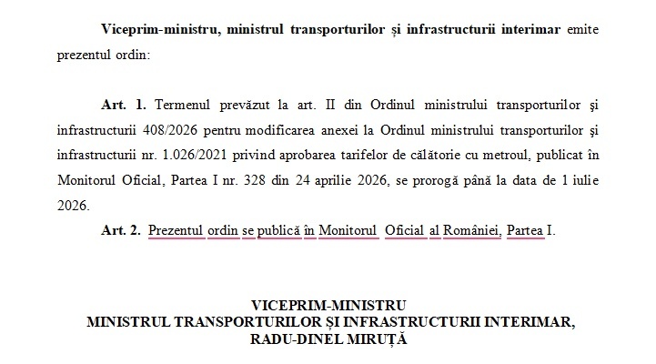 ULTIMA ORĂ Scumpirea de la metrou, amânată oficial