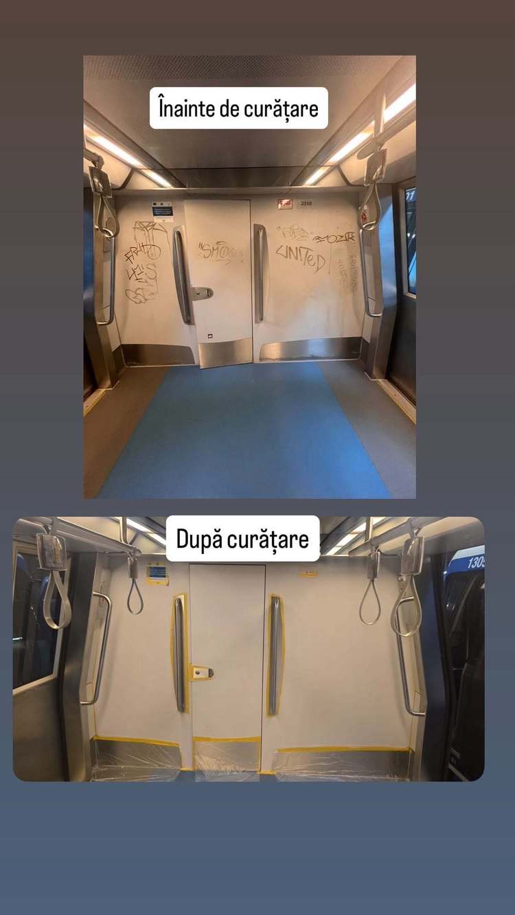 FOTO Acțiune în metrou pentru curățarea vagoanelor vandalizate. Mesaj către călători