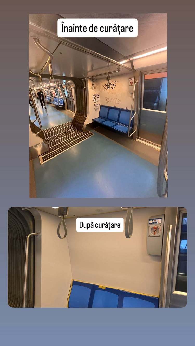 FOTO Acțiune în metrou pentru curățarea vagoanelor vandalizate. Mesaj către călători
