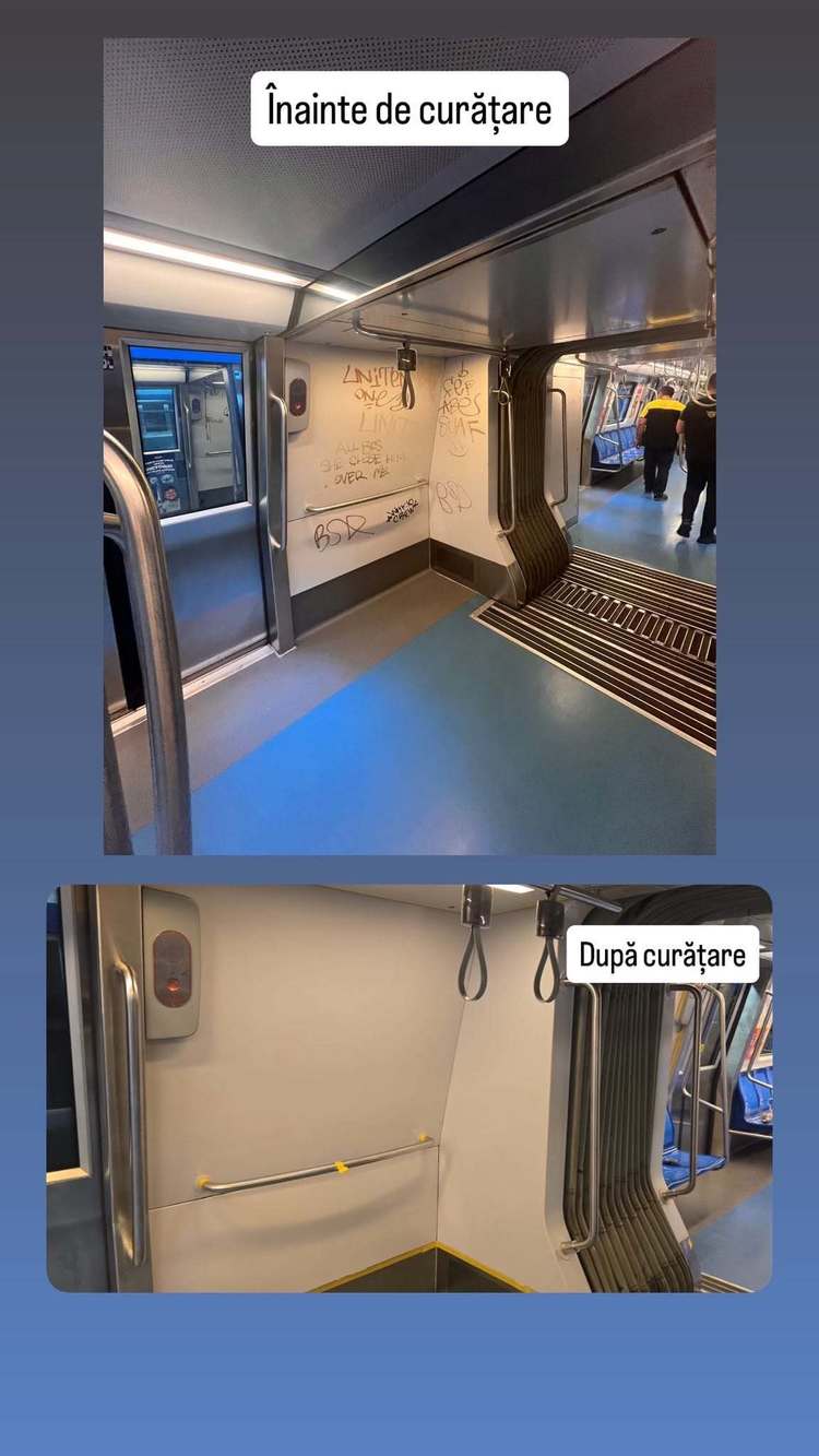 FOTO Acțiune în metrou pentru curățarea vagoanelor vandalizate. Mesaj către călători