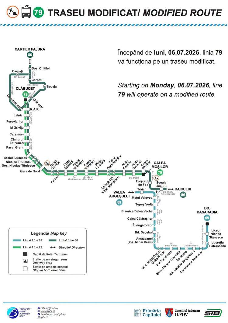 STB modifică traseul unui troleibuz. De astăzi, linia 79 va circula între Clăbucet și Calea Moșilor