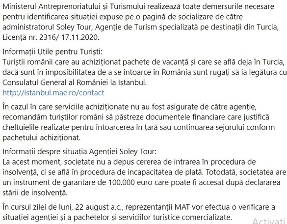 ULTIMA ORĂ Agenția de turism Soley Tour a intrat în incapacitate de plată. Mai mulți turiști români - blocați în Turcia