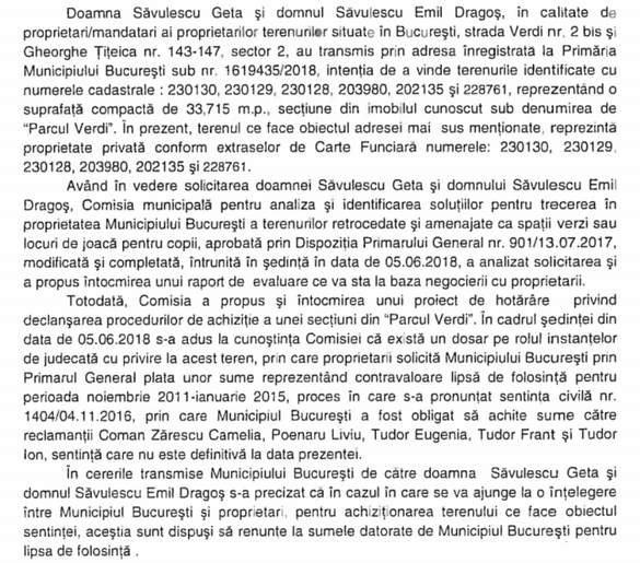 Primăria Capitalei negociază parcul Verdi cu fostul acționar la Dinamo Dragoș Săvulescu. Anul trecut, o parte din parc a fost scoasă la vânzare pe OLX