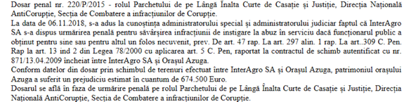 DOCUMENT Interagro a lui Ioan Niculae, urmărită penal pentru un schimb de terenuri cu Primăria Azuga din urmă cu 10 ani. La cât este estimat prejudiciul