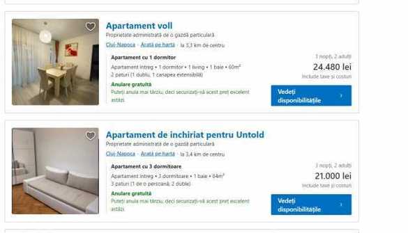 FOTO Untold Festival - Prețurile la cazare în Cluj au explodat din nou. Un apartament de închiriat ajunge și la aproape 10.000 de euro 