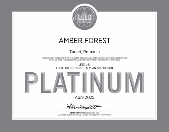 Amber Forest obține prima certificare din Europa - LEED v4.1 pentru Comunități: Planificare și Design, la nivel Platinum