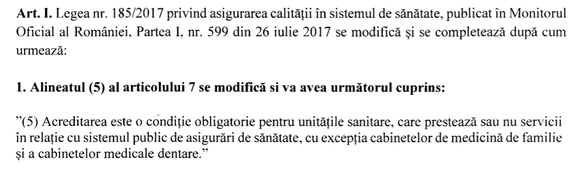 DOCUMENT Condiții de acreditare pentru medicii de familie și cabinetele stomatologice, eliminate. În schimb, obligații noi pentru spitalele private care nu prestează servicii în sistemul de stat