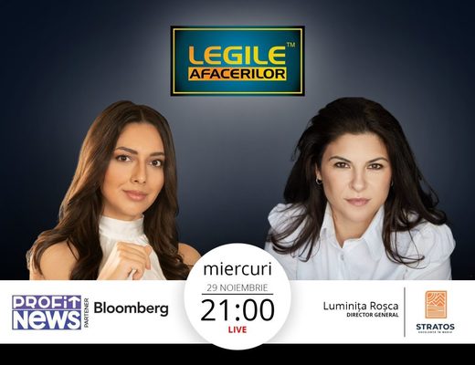 Luminița Roșca, Director General Stratos Management, invitata emisiunii “Legile Afacerilor” din această seară la ora 21:00 LIVE, pe PROFIT NEWS