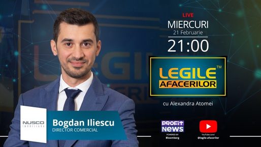 Bogdan Iliescu, Director Comercial NUSCO Imobiliara, invitat al emisiunii Legile Afacerilor din această seară, pe PROFIT NEWS, ora 21:00