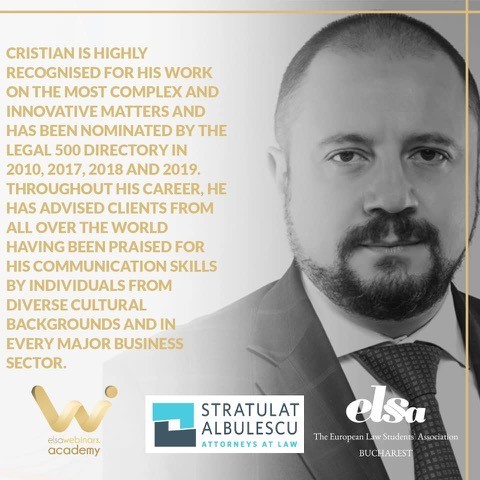 Stratulat Albulescu găzduiește primul webinar de Drept Bancar și Finanțări în cadrul ELSA Webinars Academy