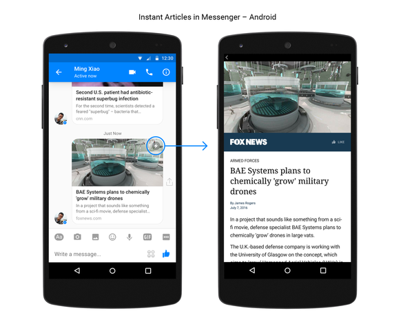 Facebook Messenger primește suport pentru Instant Articles