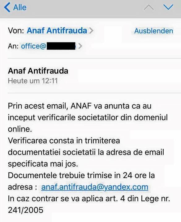 Tentativă de phishing asupra unor firme