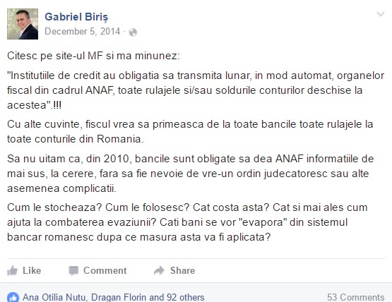 Biriș, unul dintre cei care au avizat măsura privind cardurile: 