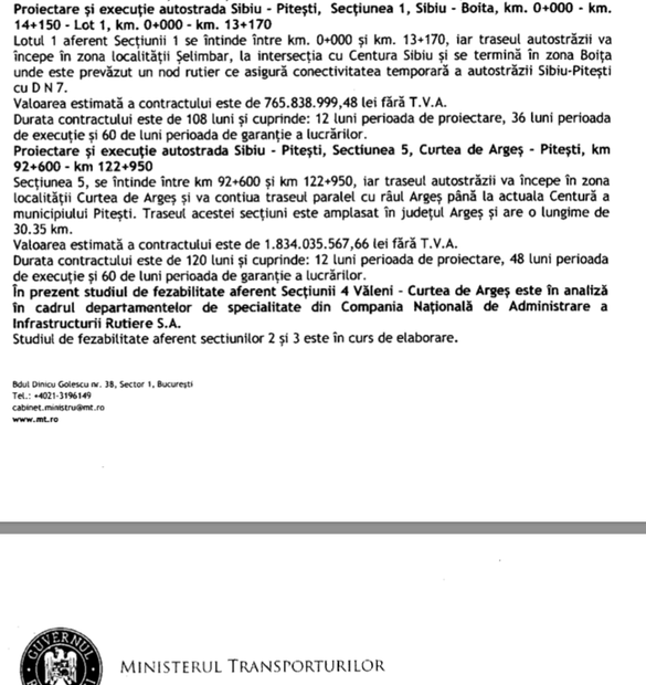 DOCUMENT În ciuda promisiunii premierului Tudose, autostrada Pitești-Sibiu nu va fi terminată până în 2020. Termenul cel mai optimist ar fi 2022