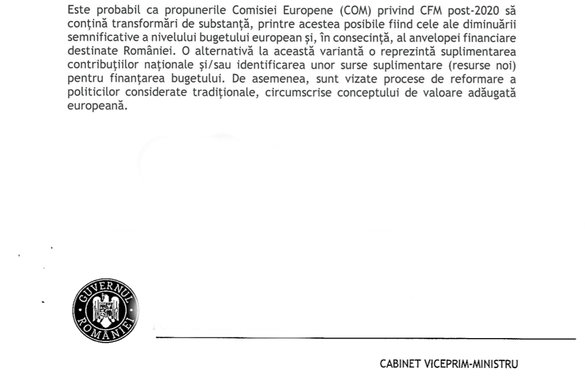 DOCUMENT Guvernul se așteaptă la diminuarea fondurilor europene alocate României după 2020