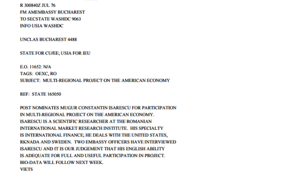 DOCUMENTE Mugur Isărescu în arhivele americane. Cum a plecat viitorul guvernator BNR în delegație în Statele Unite la 27 de ani, selectat de ambasada SUA