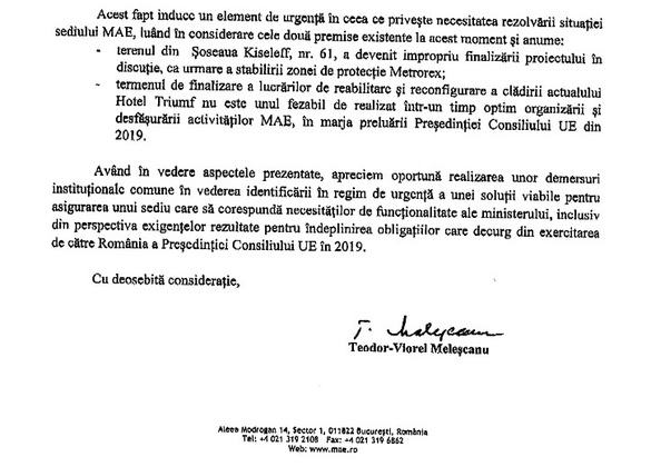 DOCUMENT Odiseea Hotelului Triumf continuă: Nu va putea fi reabilitat, ca sediu MAE, pentru a asigura președinția Consiliului UE în 2019