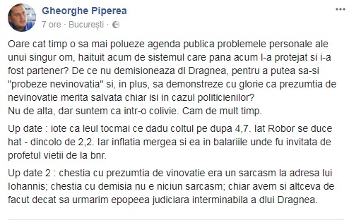 Avocatul Piperea a demisionat din postul de consilier onorific al premierului Mihai Tudose, după ce l-a atacat pe liderul PSD, Liviu Dragnea