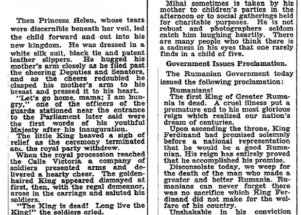 FOTO ARHIVĂ Rememorare istorică prin lentila presei americane. Monarh la 5 ani: prima încoronare a regelui Mihai, de după moartea bunicului său Ferdinand. VIDEO Ultimul discurs al Regelui: România - țară luată cu împrumut de la copii 