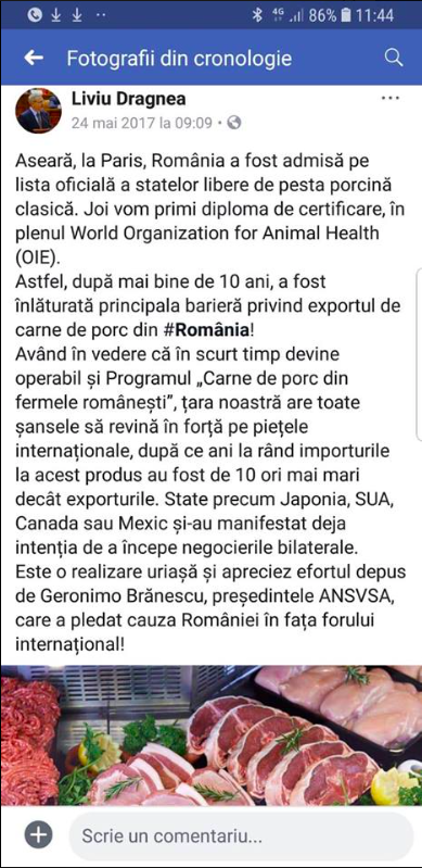 FOTO Ponta publică o postare în care Dragnea anunța, anul trecut, că nu mai există pestă porcină în România