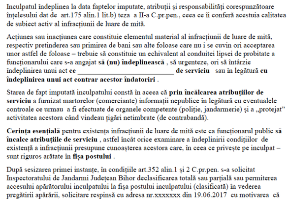 EXCLUSIV DOCUMENT Primul inculpat într-un caz de corupție achitat pe motivul presupusei ilegalități a protocolului secret de cooperare Parchet-SRI: un jandarm condamnat în primă instanță pentru luare de mită