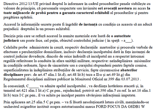 EXCLUSIV DOCUMENT Primul inculpat într-un caz de corupție achitat pe motivul presupusei ilegalități a protocolului secret de cooperare Parchet-SRI: un jandarm condamnat în primă instanță pentru luare de mită