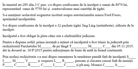 EXCLUSIV DOCUMENT Primul inculpat într-un caz de corupție achitat pe motivul presupusei ilegalități a protocolului secret de cooperare Parchet-SRI: un jandarm condamnat în primă instanță pentru luare de mită