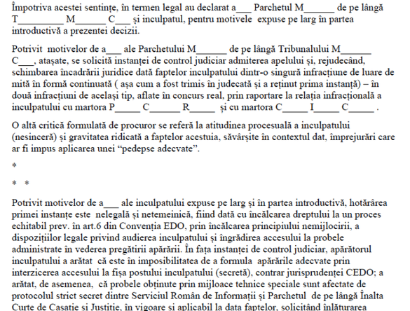 EXCLUSIV DOCUMENT Primul inculpat într-un caz de corupție achitat pe motivul presupusei ilegalități a protocolului secret de cooperare Parchet-SRI: un jandarm condamnat în primă instanță pentru luare de mită