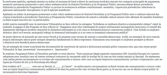 Extras din Hotarârea nr. 115/2019 din 1 februarie 2019 a Curții de Apel București de admitere a înregistrării Partidului Corectei Guvernări