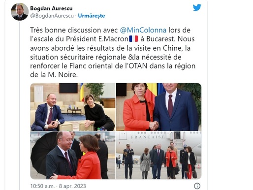 Aurescu a discutat cu șefa diplomației franceze ridicarea la nivel de brigadă a Grupului tactic NATO, cât timp avionul președintelui Macron a alimentat pe Otopeni