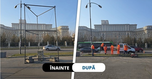 FOTO ÎNAINTE-DUPĂ. Ciucu anunță: Dărâmăm chioșcuri ilegale din parcuri, panouri publicitare amplasate ilegal, ridicăm garaje, containere, construcții care ani de zile au zăcut pe spațiul verde sau pe trotuare