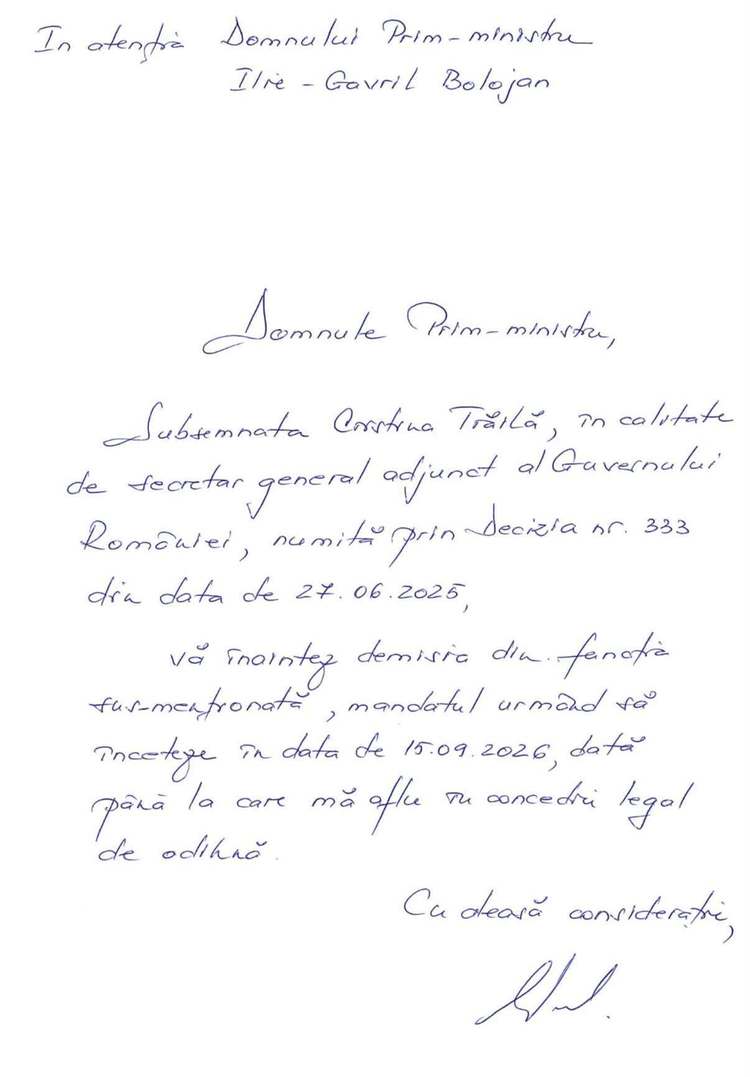 ULTIMA ORĂ FOTO Cristina Trăilă demisionează din funcția de secretar general adjunct al Guvernului