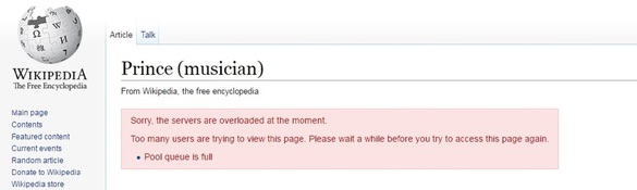FOTO Cântărețul american Prince a murit. Pagina Wikipedia dedicată acestuia a căzut, din cauza numărului mare de accesări